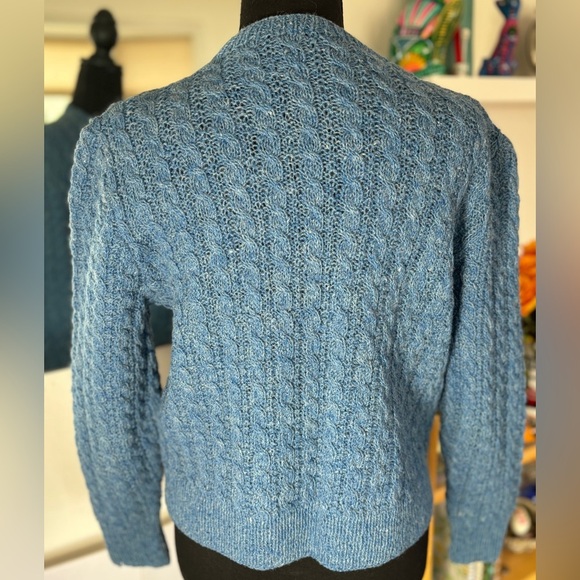 VINTAGE Hand Knit Cable Knit Cardigan Wool Sweater Retro Coastal Grandma Sz Sm - Picture 2 of 5